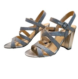 Unisa silver sparkle strappy block heels size 9M 4 inch heel metallic